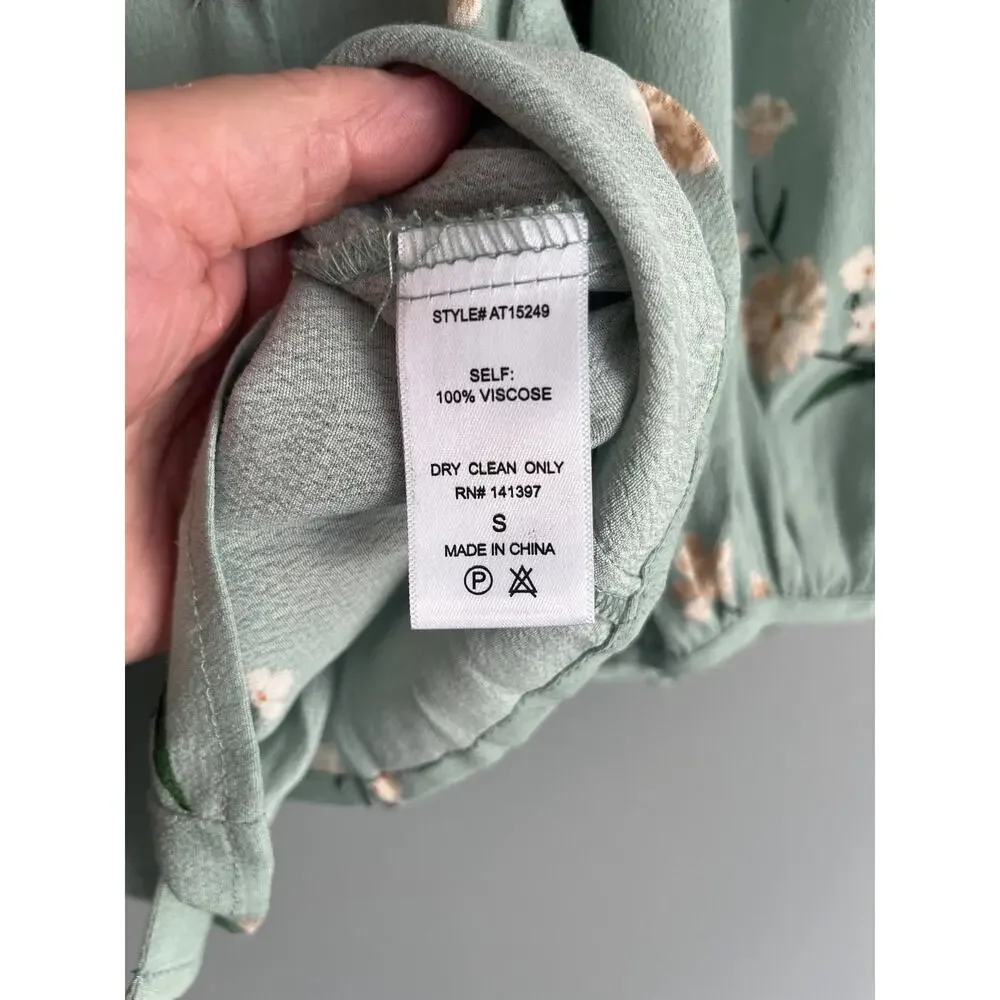 ASTR The Label Wrap Blouse NWT Women's S Sage Floral Puff Sleeve Boho Romantic